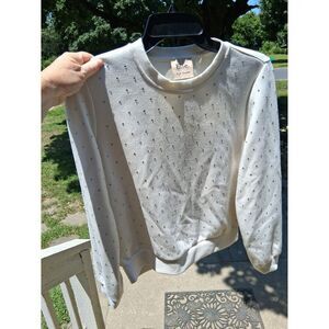 Elie Tahari Ecru Sweater Sweatshirt Embellished Silver Rhinestones S/P